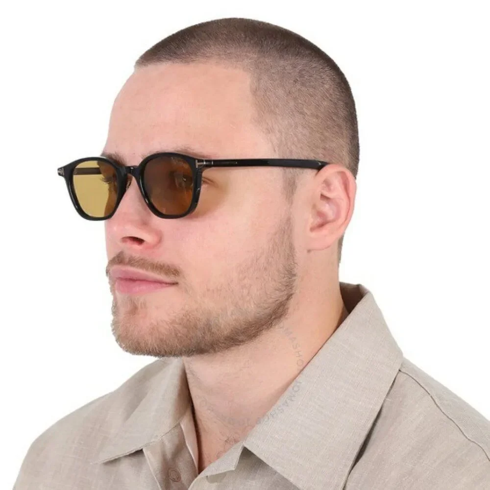 NEW Tom Ford FT0978-D/S Eco 01E Shiny Black Light Brown Square Unisex Sunglasses